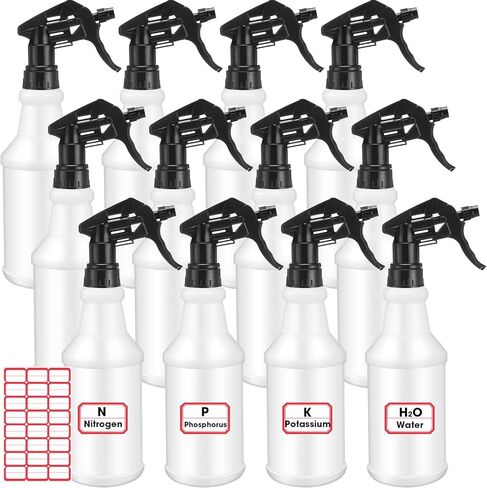 12 قطعة من زجاجات الرش البلاستيكية سعة 32 أونصة، زجاجات رش شديدة التحمل مضادة للتسرب، زجاجة مياه فارغة للحيوانات الأليفة، حلول تنظيف للحيوانات الأليفة، زراعة رذاذ الكحول مع فوهة قابلة للتعديل وملصق (أزرق، أبيض) in Kuwait