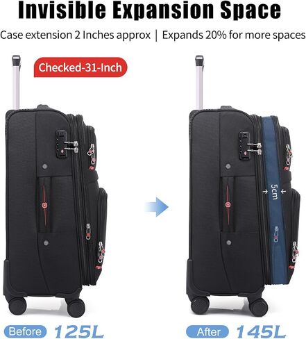 Softside Expandable Luggage with 4 Spinner Wheels, Durable Checked-Luggage Suicase (Black, 31-Inch) in Saudi Arabia