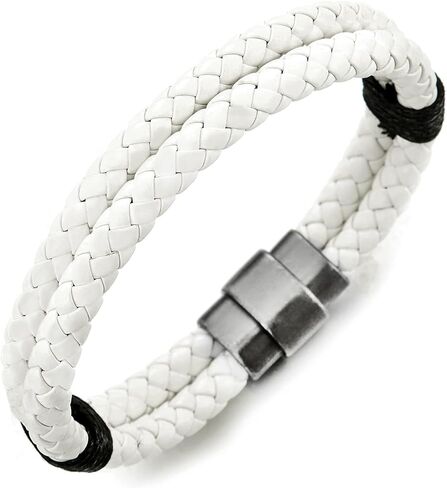 COOLSTEELANDBEYOND Braided Leather Bangle Bracelet for Men Women Genuine Leather Wristband with Magnetic Clasp in Kuwait