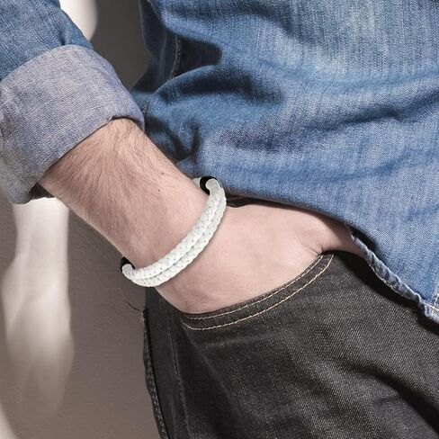 COOLSTEELANDBEYOND Braided Leather Bangle Bracelet for Men Women Genuine Leather Wristband with Magnetic Clasp in Kuwait