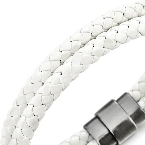 COOLSTEELANDBEYOND Braided Leather Bangle Bracelet for Men Women Genuine Leather Wristband with Magnetic Clasp in Kuwait