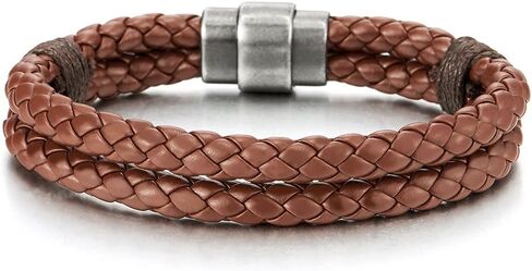 COOLSTEELANDBEYOND Braided Leather Bangle Bracelet for Men Women Genuine Leather Wristband with Magnetic Clasp in Kuwait