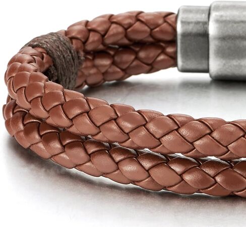 COOLSTEELANDBEYOND Braided Leather Bangle Bracelet for Men Women Genuine Leather Wristband with Magnetic Clasp in Kuwait