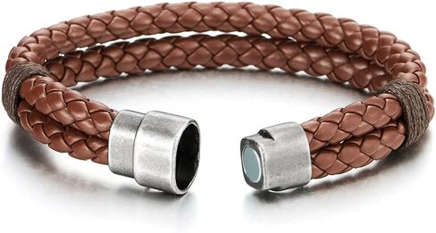 COOLSTEELANDBEYOND Braided Leather Bangle Bracelet for Men Women Genuine Leather Wristband with Magnetic Clasp in Kuwait