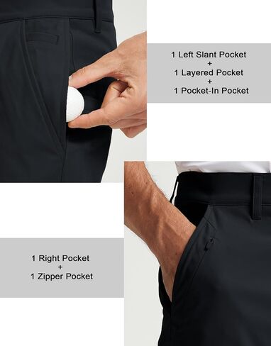 Rouen Golf Pants Men 8 Pockets Water Resistant Flat Front - 30"/32"/34" Chino Dress Pants Lightweight Stretch Casual Trousers in Kuwait