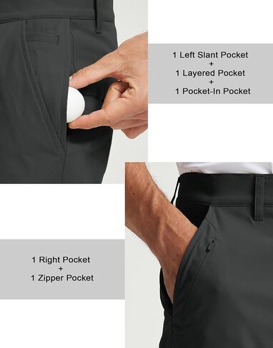 Rouen Golf Pants Men 8 Pockets Water Resistant Flat Front - 30"/32"/34" Chino Dress Pants Lightweight Stretch Casual Trousers in Kuwait