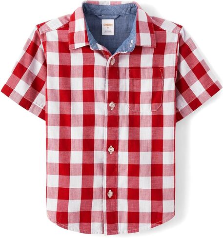Gymboree,Boys,Matching Family Short Sleeve Button Up Shirt Dad, Big Kid, Toddler,Red/Blue Woven,3T in Saudi Arabia