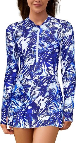 SHEKINI Women's Sun Protection Swimsuits Long Sleeve Zip Rash Guard UPF 50+ Bathing Suit Swimwear in Saudi Arabia