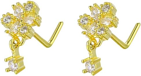 2Pcs 20G CZ Flower Dangle Nose Rings for Women Stainless Steel L-Shaped Nose Studs Rings Dangling Nostril Nose Piercing Jewelry in Saudi Arabia