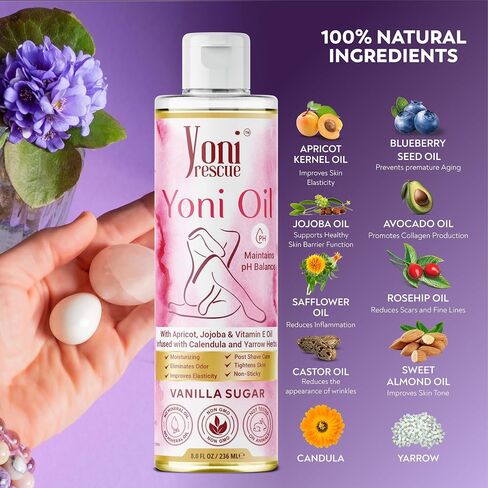 Daily Moisturizing All Natural Feminine care Yoni Oil for Women with Apricot, Jojoba, & Vitamin E | pH Balance | Eliminates Odor | Feminine intimate Hydration & Comfort | 8 oz | Vanilla Sugar Scented in Saudi Arabia