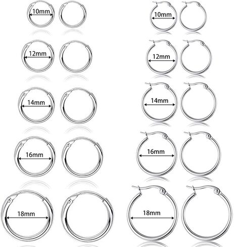 5-10 أزواج أقراط ذهبية فضية صغيرة للنساء ، أقراط الفولاذ المقاوم للصدأ مجموعة رجالي خفيفة الوزن رقيقة النيكل الخالية من النيكل الخالي من النيكل in Kuwait
