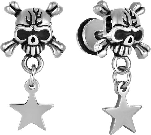 Skull Earrings for Men, Stainless Steel Vintage Gothic Stud Earrings Cross Star Lightning Punk Rock Jewelry Gifts for Men in Saudi Arabia