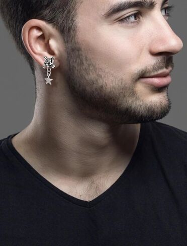 Skull Earrings for Men, Stainless Steel Vintage Gothic Stud Earrings Cross Star Lightning Punk Rock Jewelry Gifts for Men in Saudi Arabia
