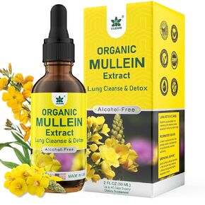 Mullein Drops for Lungs, Mullein Leaf Extract Herbal Supplement, Natural Lung Cleanse, Respiratory & Immune Support, Breathe Health, Tincture with Marshmallow, Elderberry - 2 fl Ounces