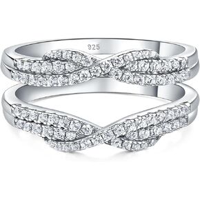 Sheloves White CZ Twist Ring Guard Enhancers لخاتم الخطوبة عصابات زفاف مزدوجة 925 Sterling Silver SZ 5-10