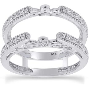 SAVEARTH DIAMONDS 1/3 ct. t.w Round Cut Lab Created Moissanite Diamond Millgrain Cathedral Enhancer Guard Ring In 14K Gold Over Sterling Silver Jewelry (G-H Color, 0.33 Cttw)