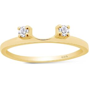 AFFY 0.12 Carat Round White Cubic Zirconia Two Stone Enhancer Guard Ring 14K Gold Over Sterling Silver