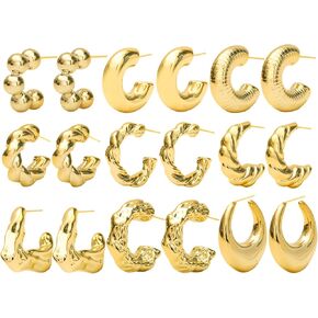 NEWITIN 9 Pairs Stainless Steel Hoop Earrings for Men Hypoallergenic Earring Huggie Cartilage Earring Set Gold Silver Black Small Hoop Earrings for Women Men