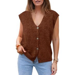 Cicy Bell Womens V Neck Sweater Vest Casual Button Down Knit Vest Outerwear Sleeveless Trendy Cardigans
