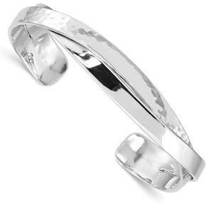 JewelryWeb 925 Sterling Silver Polished Plain 6mm and Hammered Band Rings Bangle Bracelet Cuff-Bracelet for Women and Men
