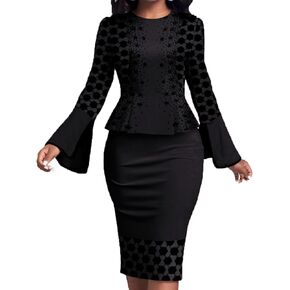 Xinlees Women's Bodycon Pencil Dress with Bell Sleeves Elegant and Versatile Casual Sheath Dress