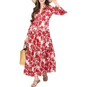 Koh Koh Women’s 2025 Long Sleeve Mobicets Summer Disual Floral Floring Beach Maxi Dress