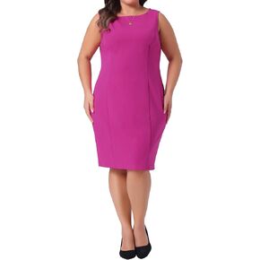 Agnes Orinda Plus Size Sheath Dress for Women Sleeveless Boat Neck Casual Straight Pencil Work Dresses
