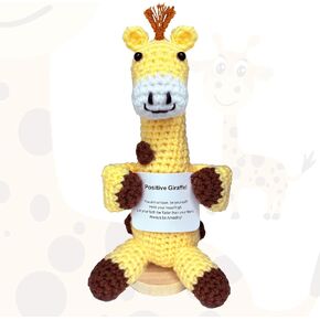 Positive Gifts for Women - Emotional Support Crochet Giraffe Doll, Handmade Positive Crochet Animals Buddies with Positive Messages, Funny Office Desk Decor Gifts for Friends Birthday College (1pcs)