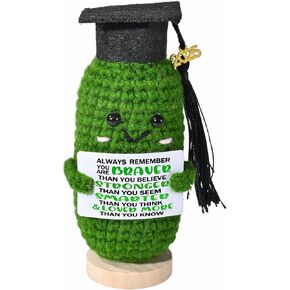 Handmade Emotional Pickle Gift,Cucumber Crochet Doll Inspirational Gifts with Cards,Positive Pickle Gift for Women, Sister,Friends, Family, Coworkers.