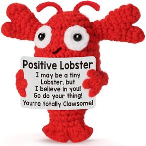 Mini Positive Handmade Crochet Lobster Gifts - Emotional Inspirational Support Gift for Coworker Teacher Mom Friends Teens - Mothers Day Father Day Christmas Birthday Gifts for Women Men