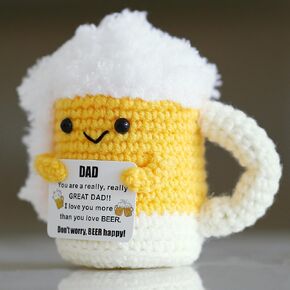 Funny Positive Crochet Beer Gifts for Dad from Daughter Son, Handmade Emotional Support Crochet Cute Beer for Dad Birthday, Gifts Idea Fathers Day