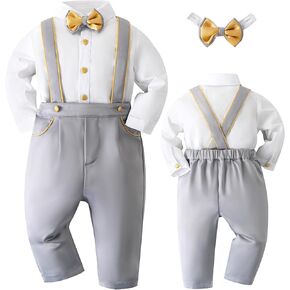 Booulfi Baby Boy Toddler Suits Boys Formal Clothes Bowtie Shift Suspenders Gentleman Outfit Boy Clothes 3 Months-3T