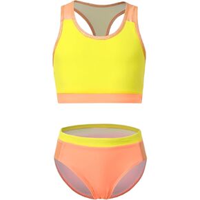 Jxstar 2 Piece Swimsuit Summer Bathing Suit UPF 50+ Metallic Stitching Racerback Swimsuits with Bottoms