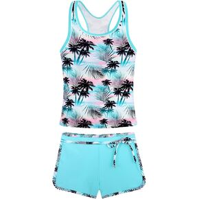Belovance Girls Swimsuit من قطعتين تانكينيين بدلات الاستحمام بحجم 12-14 ملابس السباحة المتسابقين مع شورتات الأطفال في سن المراهقة بدلة سباحة البليار