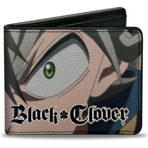 محفظة Crunchyroll ، Bifold ، Black Clover Black Asta anti Magic Face عن قرب وشعار ، جلد نباتي