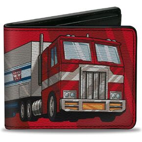 Buckle-Down Hasbro Wallet, Bifold, Transformers Optimus Prime Semi Truck and Autobot Shield Reds, Vegan Leather