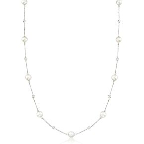 Ross-Simons 6-7mm لؤلؤة و .30 CT. T.W. قلادة محطة الماس في الذهب الأبيض 14kt
