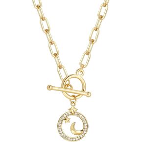 Doreenbeads 18K Gold Sun Moon Star Compass Netlace Netlace Chunky Toggle Paperclip Stain Necklace with Heart Daisy Bee Charms for Women Girls 20 Int