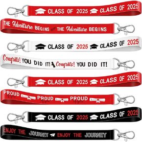 Sureio 48 Pcs Class of 2025 Graduation Keychain Gift for Her Him Fabric Lanyard Graduation Keychain for College School Grad