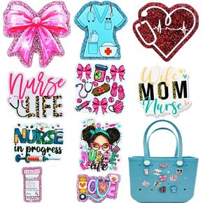 10PCS Nurse Life Charms for Bogg Bag Accessories, Cute Acrylic Medical Bag Charms with Sturdy Clips for Simply Southern Beach Totes Bag,Decoration Accessories for Nurse Girls Women