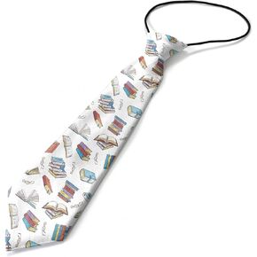 Toddler Size (Different Books Library Doodle) Pre-Tied Adjustable Novelty Necktie, Fashion Conversational Neck Strap Ties for Boys and Children, for Wedding Parties Events