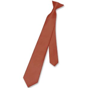 Vesuvio Napoli Boy's CLIP-ON NeckTie Solid RUST BURNT ORANGE Color Youth Neck Tie