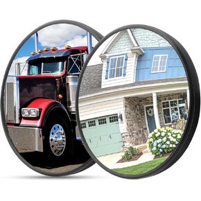 Round Rear View Mirror with Mounting Bar, Universal Convex Rearview Mirrors 360° Adjustable Blindspot Mirrors for Truck Bus Vans Offroad 2Pcs (6.7in)