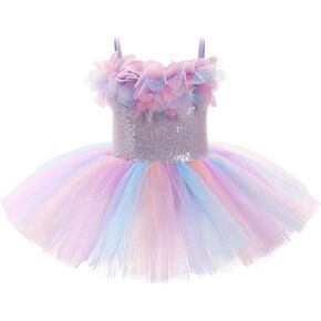 ODASDO Dance Leotard for Girls Toddler Kids Shiny Sequin Flower Camisole Dress Tutu Skirt Ballerina Dancewear