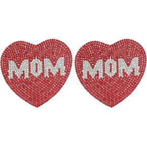 Totelux Mother’s Day Rhinestone Patches Sparkly Mom Iron on Patches Red Heart Crystal Jewels Gems Appliques for Clothes Jeans Hat Shirt Bags Mothers Day Decorations