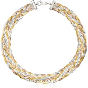 Ross-Simons Italian Sterling Silver and 18kt 2-Tone Sterling Silver Braided Herringbone Collar Necklace