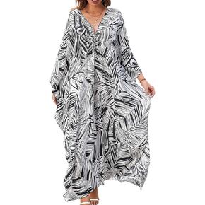 Kaftan Dresses for Women V-Neck Batwing Sleeves Swimsuit Beach Cover Ups Tie Dye Caftan Hawaiian Dress