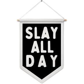 ArtisaEura Funny Slay All Day Wall Canvas Banners, Preppy Room Decor, Funny Aesthetic Hanging Display Pennant Banner Flags, Pink Girly Wall Decor for Girls Room Dorm Bedroom Apartment