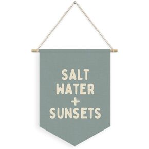 Coastal Wall Hanging Pennant Banner Salt Water And Sunsets Beach Decor, Ocean Wall Art, Beach House Wall Art, Beachy Decor, Playroom Decor