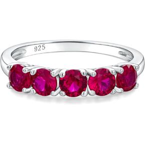 DAYBYDAY 5 Stone Wedding Bands for Women, S925 Sterling Silver Created Ruby/Sapphire/Emerald/Amethyst/Aquamarine/Moissanite Half Eternity Anniversary Rings, Birthstone Jewelry for Wife Mom Grandma Birthday